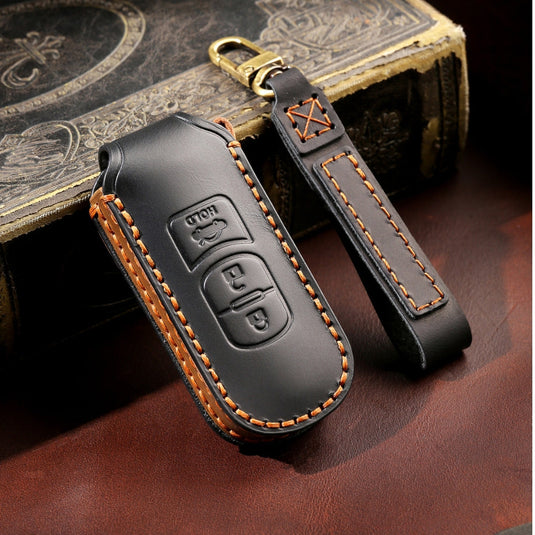 Mazda Handcrafted Genuine Leather Folding Car Key Fob Case Cover For CX-5, CX-4, CX-3