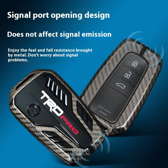 Toyota TRD Carbon Fiber Metal Car Key Fob Protective Case Cover For C-HR, Camry, RAV4, Avalon, Prius, Corolla, Highlander, GT86, Prado