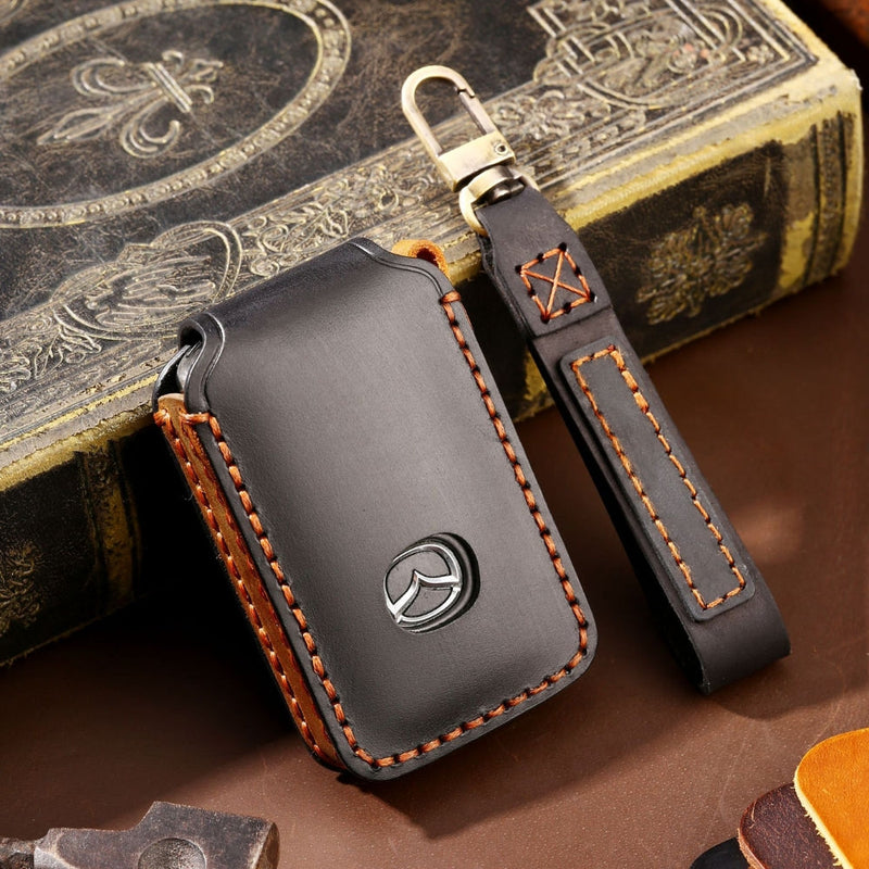 Load image into Gallery viewer, Mazda Handcrafted Genuine Leather Folding Car Key Fob Case Cover For CX-5, CX-3, CX-30, CX-9
