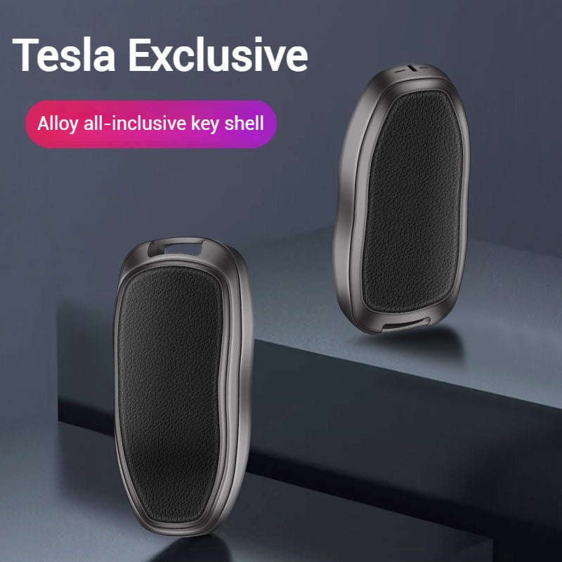Chargez l&#39;image dans la visionneuse de la galerie, Tesla Metallic Finish + Lychee Pattern Car Key Fob Case for Model 3, Y, X, S
