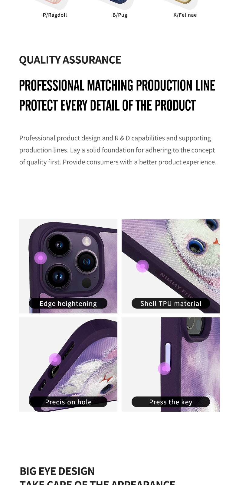 Chargez l&#39;image dans la visionneuse de la galerie, Nimmy Pet Animal Big Eye Series iPhone 13/14/15/Pro/Max Embroidery 3D Cute Cool Case - Polar Tech Australia

