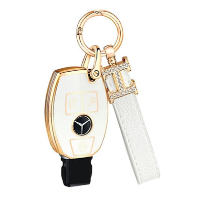 Mercedes Benz Fashionable TPU + Aluminum alloy + Leather Car Key Fob Case Cover For Benz C, E, S, G-Class, GLE, GLC, CLA, CLS, EQC, ML, GL, EQS