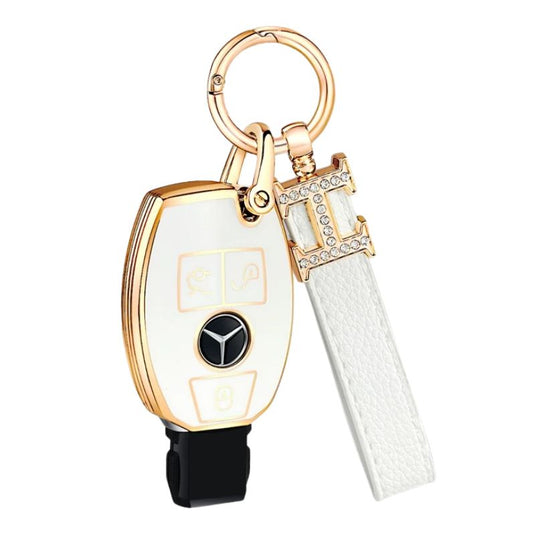 Mercedes Benz Fashionable TPU + Aluminum alloy + Leather Car Key Fob Case Cover For Benz C, E, S, G-Class, GLE, GLC, CLA, CLS, EQC, ML, GL, EQS