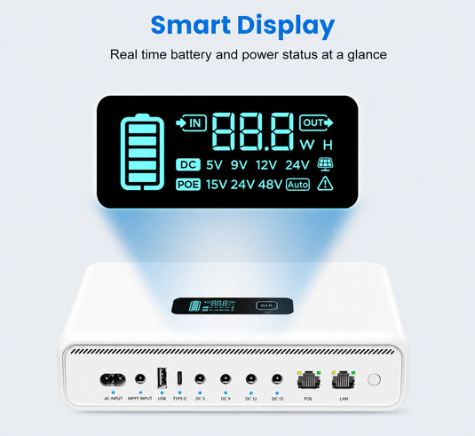 [8000mAh] Universal Mini UPS 36W Battery Backup 5V 9V 12V 24V 48V Adjustable Output For WIFI Router, Modem, POE Switch, Security Camera CCTV & Alarm & Attendance Machine LED Light