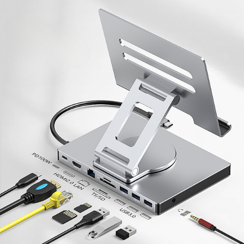 Chargez l&#39;image dans la visionneuse de la galerie, [10-in-1][360 Rotation] iPad Tablet POS Stand Dock Station With Type C USB 3.0 HDMI DP Ethernet PD –  iPad Tablet Port Expansion with Multiple Interfaces (COMBO Card Reader + HUB) - Polar Tech Australia

