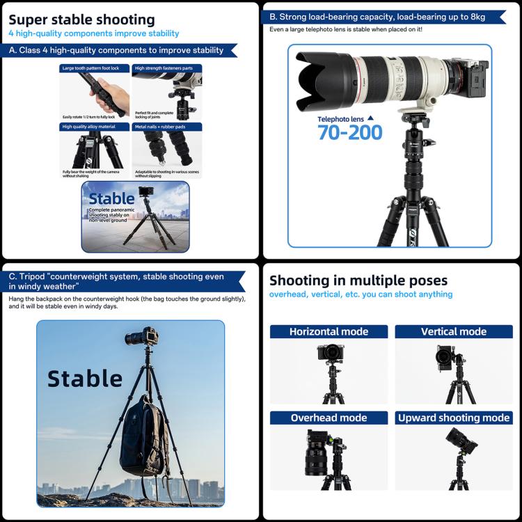 Chargez l&#39;image dans la visionneuse de la galerie, Fotopro X-go Gecko E 2 5-Section Aluminum 2 in 1 Tripod Monopod - Polar Tech Australia
