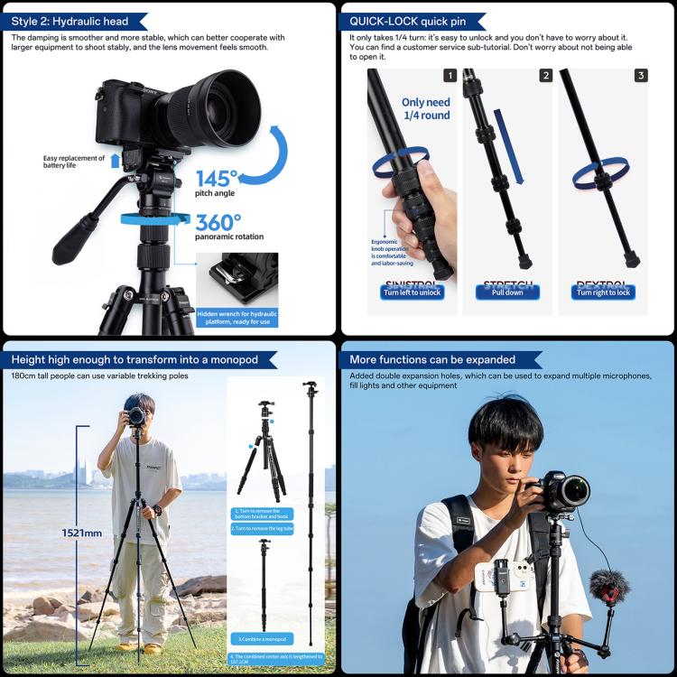 Chargez l&#39;image dans la visionneuse de la galerie, Fotopro X-go Gecko E 2 5-Section Aluminum 2 in 1 Tripod Monopod - Polar Tech Australia
