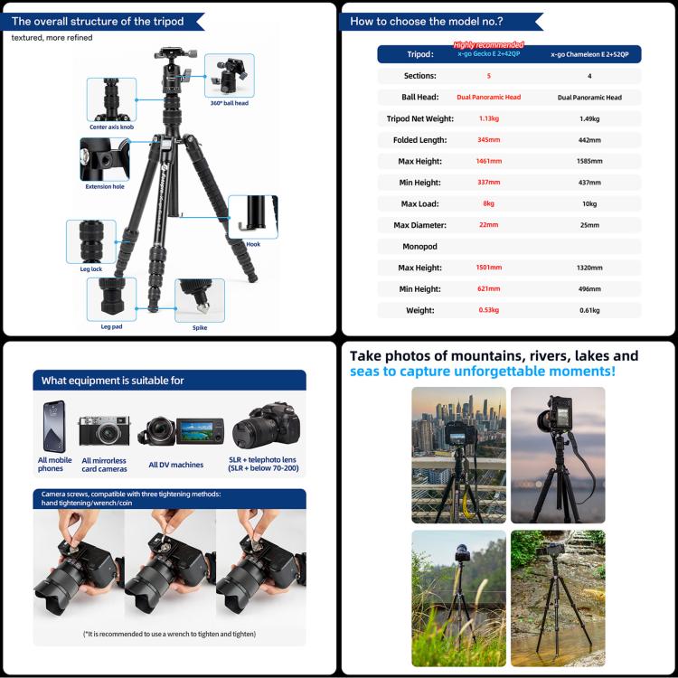 Chargez l&#39;image dans la visionneuse de la galerie, Fotopro X-go Gecko E 2 5-Section Aluminum 2 in 1 Tripod Monopod - Polar Tech Australia
