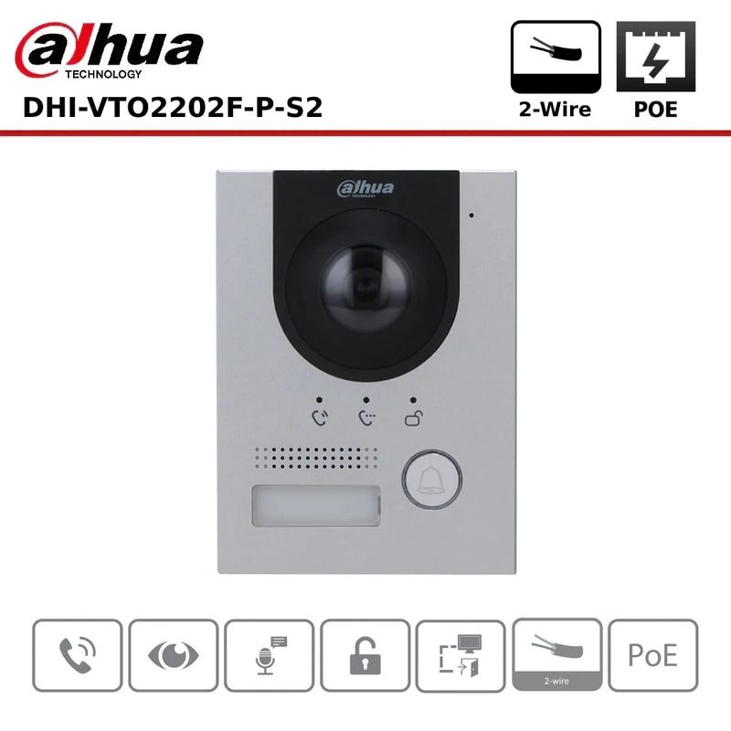 Cargue la imagen en el visor de la galería, [VTO2202F-P-S2] Dahua IP PoE 2 Wire Intercom System Villa Door Station Camera Gate Door Open - Polar Tech Australia
