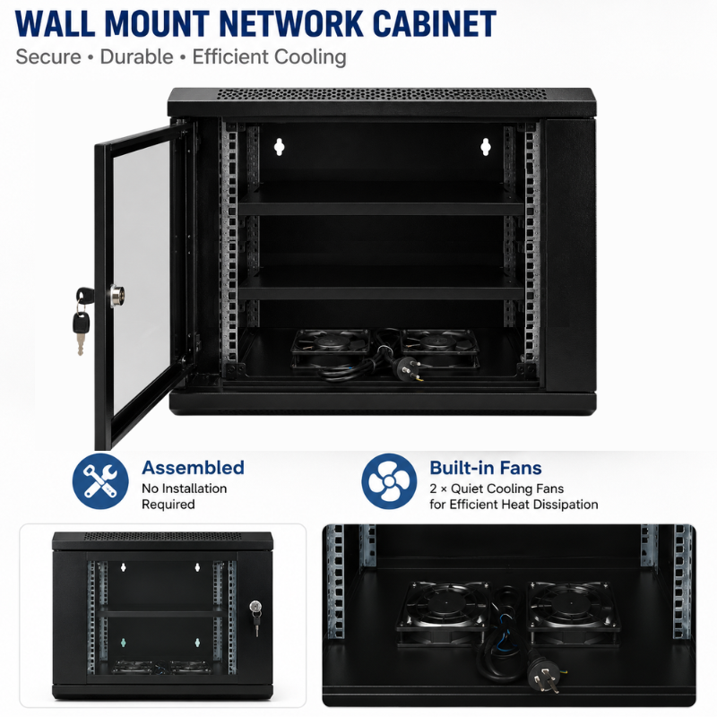 Cargue la imagen en el visor de la galería, [Assembled][Built-in Fan] 4U 6U 9U 12U 15U Heavy Duty Network Server CCTV PoE Switch Wall Mount Cabinet Rack Lockable Enclosure
