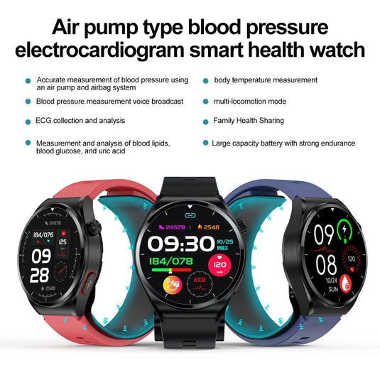 [Brand New] S22 Air Pump Blood Pressure Testing ECG Health Smart Watch, 1.39 inch Round Screen - Polar Tech Australia