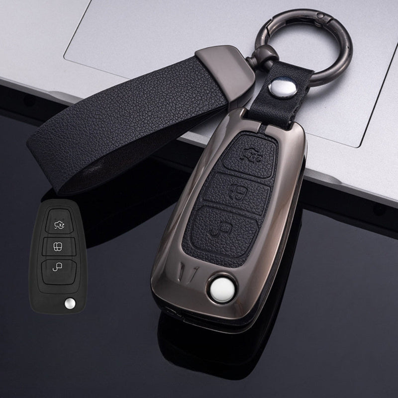 Chargez l&#39;image dans la visionneuse de la galerie, Ford Zinc Alloy Leather Folding Car Key Fob Case Cover For Ranger, Mustang, Everest, Escape, Puma, Transit, Focus, Fiesta, Ranger Raptor, Mondeo
