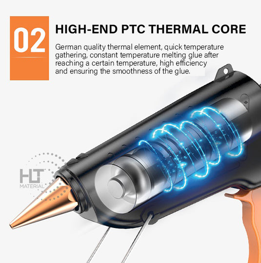 Komax 5 Adjustable Temperature 60W-180W Portable Large DIY Glue Gun + 30 x 11mm Glue Stickers