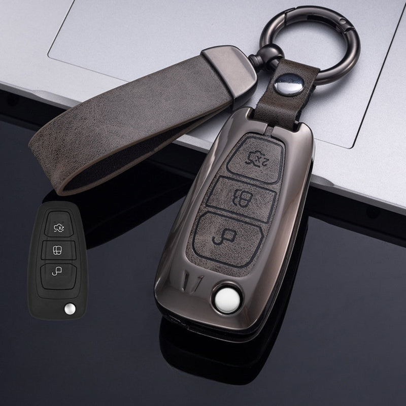 Chargez l&#39;image dans la visionneuse de la galerie, Ford Zinc Alloy Leather Folding Car Key Fob Case Cover For Ranger, Mustang, Everest, Escape, Puma, Transit, Focus, Fiesta, Ranger Raptor, Mondeo
