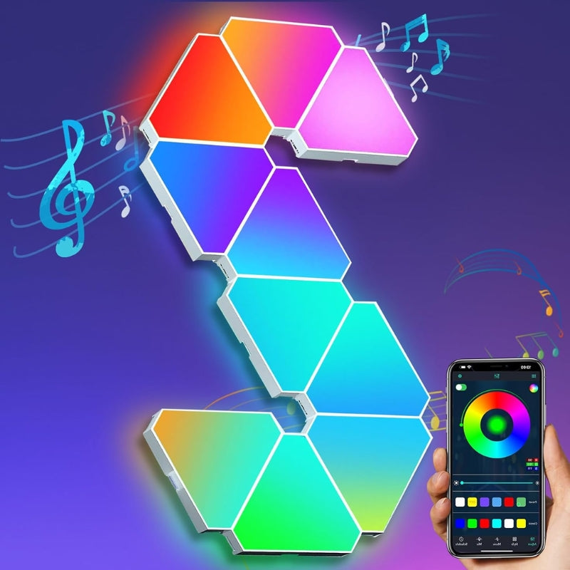 Cargue la imagen en el visor de la galería, Triangle LED Lights for Gaming Setup, RGBIC Triangle Wall Lights for Bedroom, Smart Home Light Panels Works with Alexa Google Assistant, APP/Voice Controlled, Music Sync Gaming Room 10 Pack
