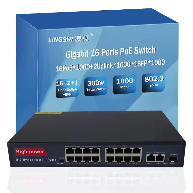 Cargue la imagen en el visor de la galería, [LS-DS1603A-G2] High Power 300W 1000Mbps 16 Channel PoE 18 Ports PoE Switch CCTV System
