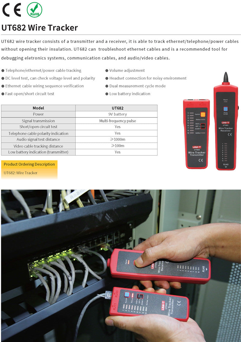 Load image into Gallery viewer, [UT682] UNI-T Network Wire Tester Tracker RJ11 RJ45 Wire Line Finder Lan tester Handheld Cable Testing Tool for Network Maintenanc - Polar Tech Australia

