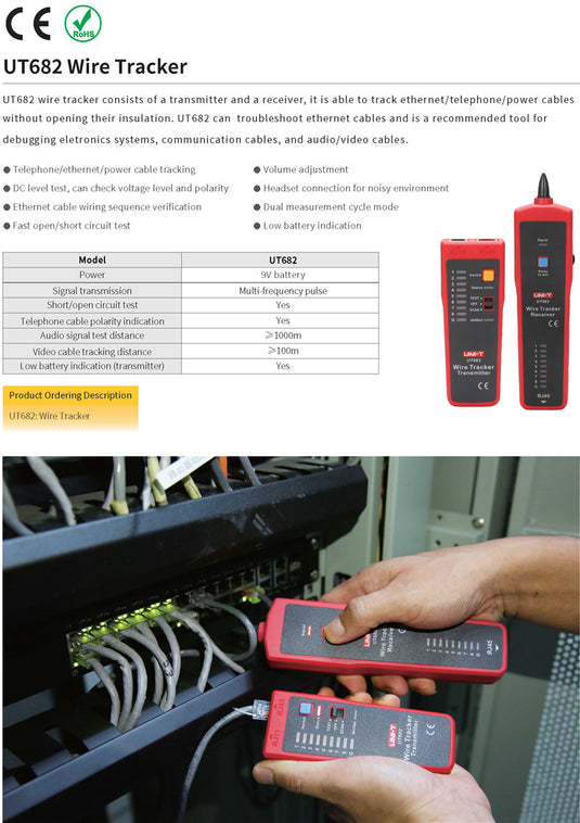 [UT682] UNI-T Network Wire Tester Tracker RJ11 RJ45 Wire Line Finder Lan tester Handheld Cable Testing Tool for Network Maintenanc - Polar Tech Australia