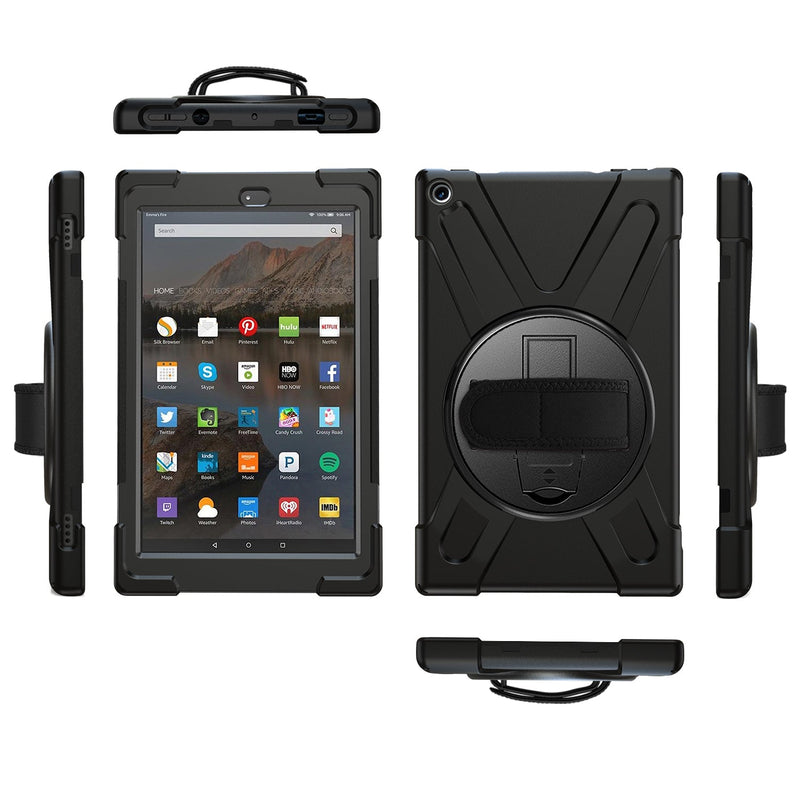 Cargue la imagen en el visor de la galería, Amazon Kindle Fire 8 2017 &amp; 2018 Heavy Duty 360 Degree Rotate Stand Hand Strap Case - Polar Tech Australia
