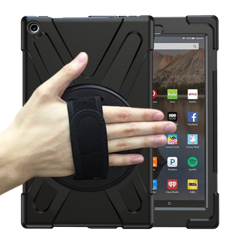 Cargue la imagen en el visor de la galería, Amazon Kindle Fire 8 2017 &amp; 2018 Heavy Duty 360 Degree Rotate Stand Hand Strap Case - Polar Tech Australia
