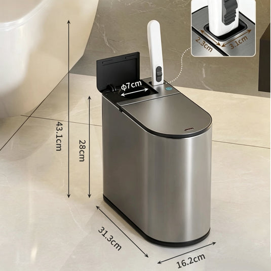 Smart Gray Sensor Bin with Built-In Toilet Brush – Touchless & Clean Bathroom Solution
