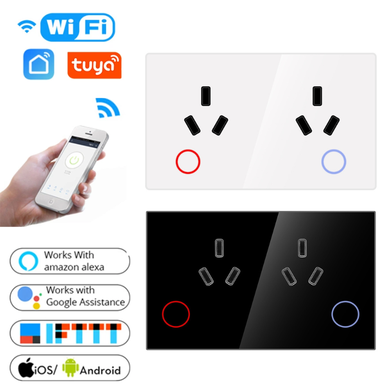 Load image into Gallery viewer, [TUYA Smart Home] TUYA WiFi Smart 15A 2 Outlets Wall Power Socket Outlet Glass Panel - Polar Tech Australia
