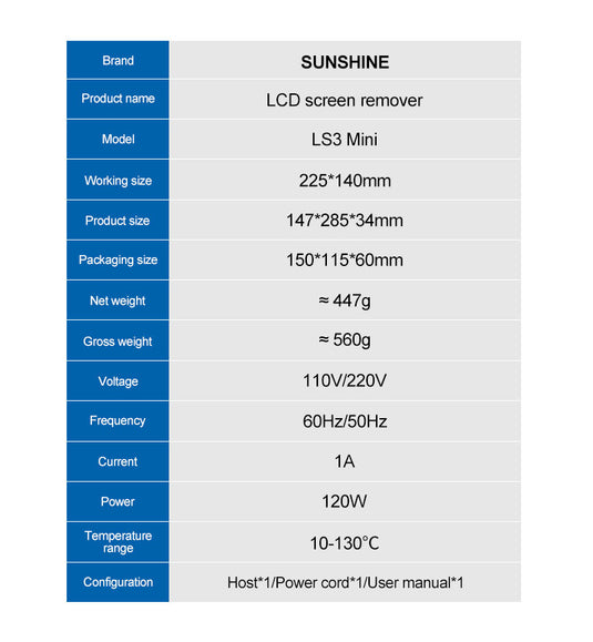 [LS3 Mini] SUNSHINE Portable Heating Pad LCD Screen Remover - Polar Tech Australia