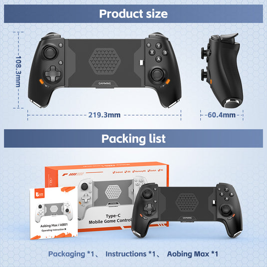 AB01 Wireless Game Controller for Switch & iOS Hall Effect Joystick 6-Axis Gyro Turbo Programmable Dual Vibratio