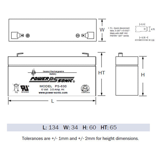 [NEP6V35AH] 6 Volt 3.5Ah Battery Valve Regulated Lead-Acid Battery Suits RISCO Agility 3/4 Panels - Polar Tech Australia
