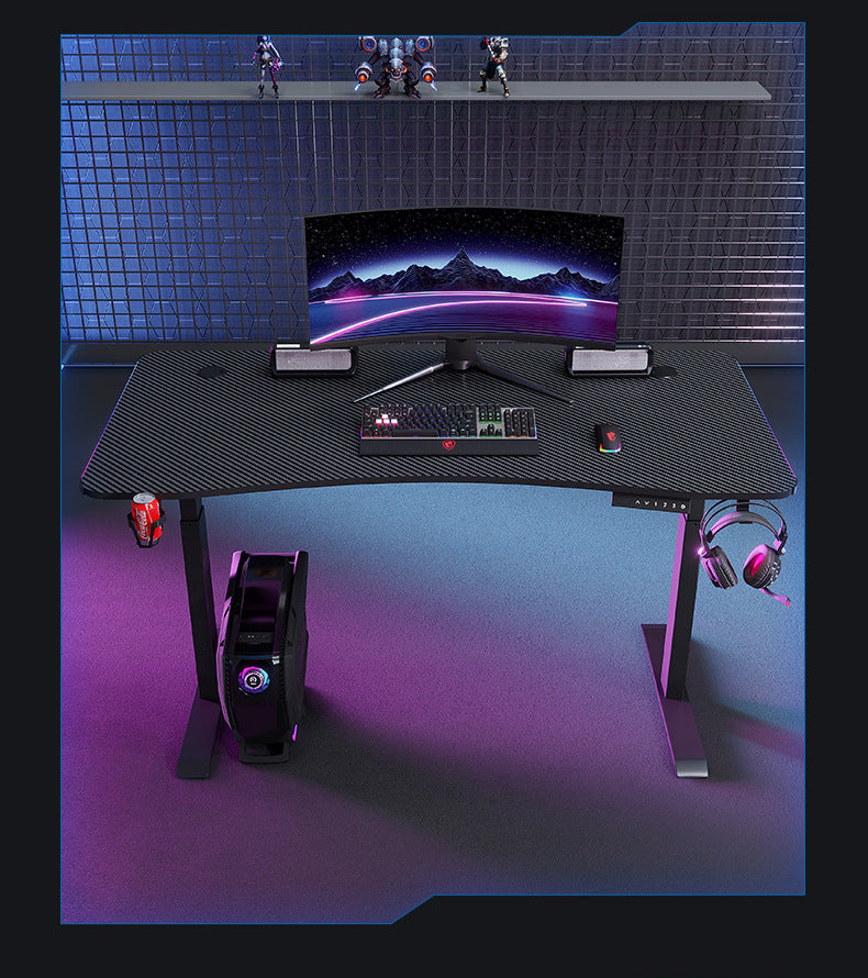 Cargue la imagen en el visor de la galería, [Motorized Adjustable] Large Gaming Desk Table with RBG LED Lights Carbon Fiber Surface with Cup Holder &amp; Headphone Hook - Polar Tech Australia
