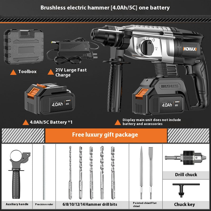 Cargue la imagen en el visor de la galería, [Bundle Kit] Komax 21V 1000W High Power Cordless Electric hammer Drill 26mm rotary machine SDS plus with 3 modes, cordless drill machine with reverse/forward switch, Brushless motor
