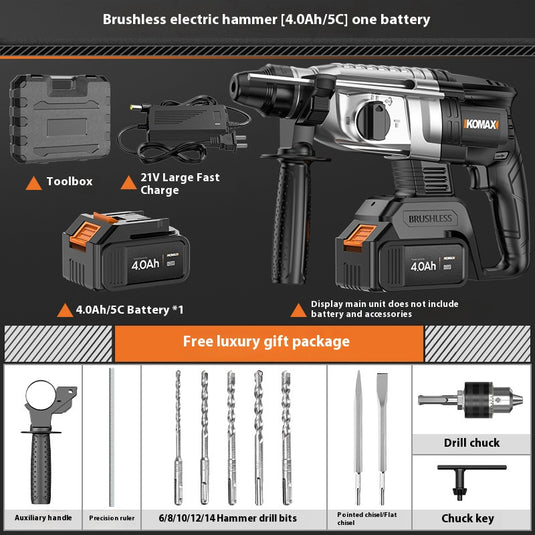 [Bundle Kit] Komax 21V 1000W High Power Cordless Electric hammer Drill 26mm rotary machine SDS plus with 3 modes, cordless drill machine with reverse/forward switch, Brushless motor