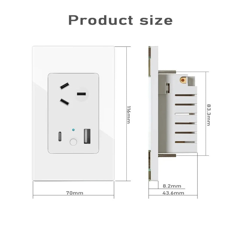 Cargue la imagen en el visor de la galería, [TUYA Smart Home] TUYA WiFi Smart 10A Wall Power Socket Outlet Glass Panel 1 Plug With 1 x USB &amp; 1 x PD 30W Port - Polar Tech Australia
