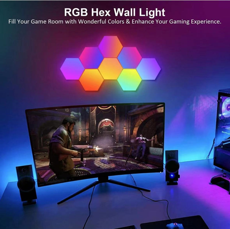Chargez l&#39;image dans la visionneuse de la galerie, Hexagon RGB LED Smart Light Panels Punch-Free With App Control Gaming Lights Music Sync Hexagon Wall LED Lights DIY Geometry Ambience Lighting for Gaming Room Bedroom Streaming, 6 Panels
