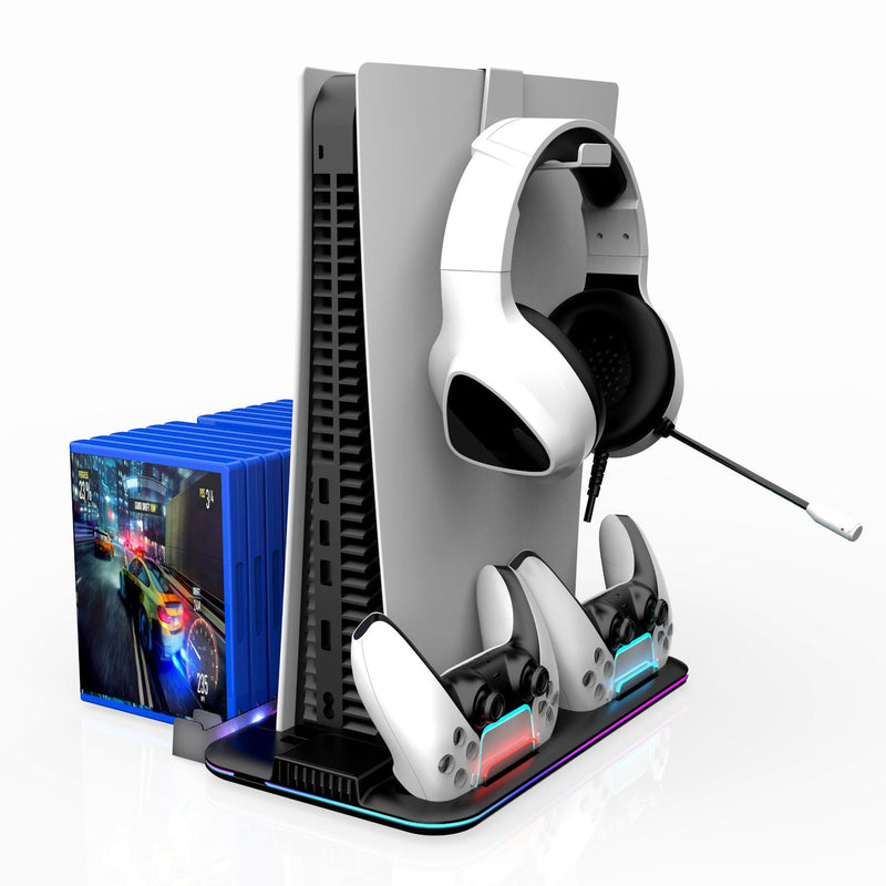 Load image into Gallery viewer, SONY PlayStation PS5 Slim &amp; PS5 Pro - All-in-one Multifunction Charging Stand with Cooling Fan &amp; RBG Light Effect &amp; Disc Storage - Polar Tech Australia
