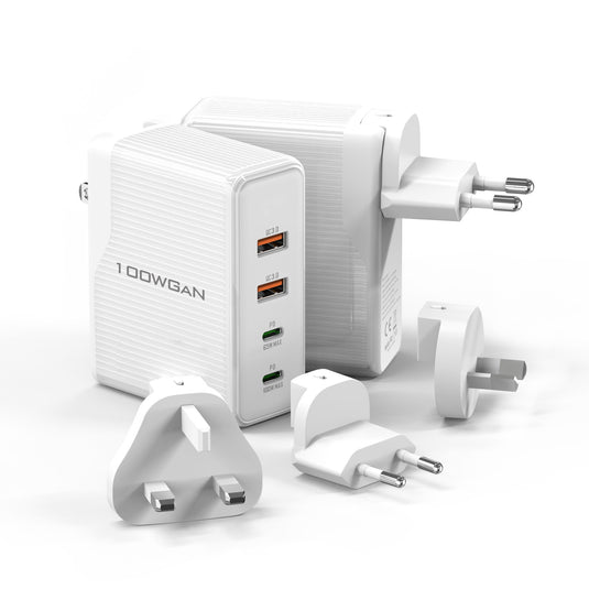 [100W GaN] Fast 4 Ports PD Type-C USB-C + USB 3.0 Wall Charger Travel Power Adapter - (International Plug) - Polar Tech Australia