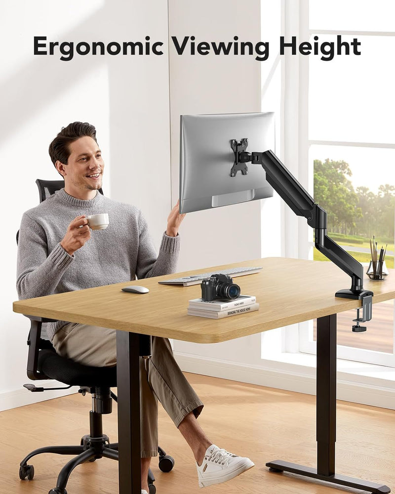Cargue la imagen en el visor de la galería, Single Monitor Desk Mount, Adjustable Gas Spring Monitor Arm Support Max 32 Inch, Max Load 22 Ibs Screen, Computer Monitor Stand Holder with Clamp/Grommet Mounting Base
