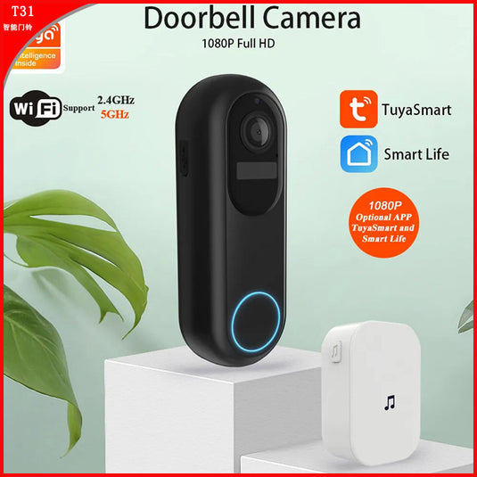[Tuya Smart Home][With Chime] Tuya 1080P 2.4G & 5G IP66 Wireless Remote Home Video Voice Intercom WIFI Doorbell