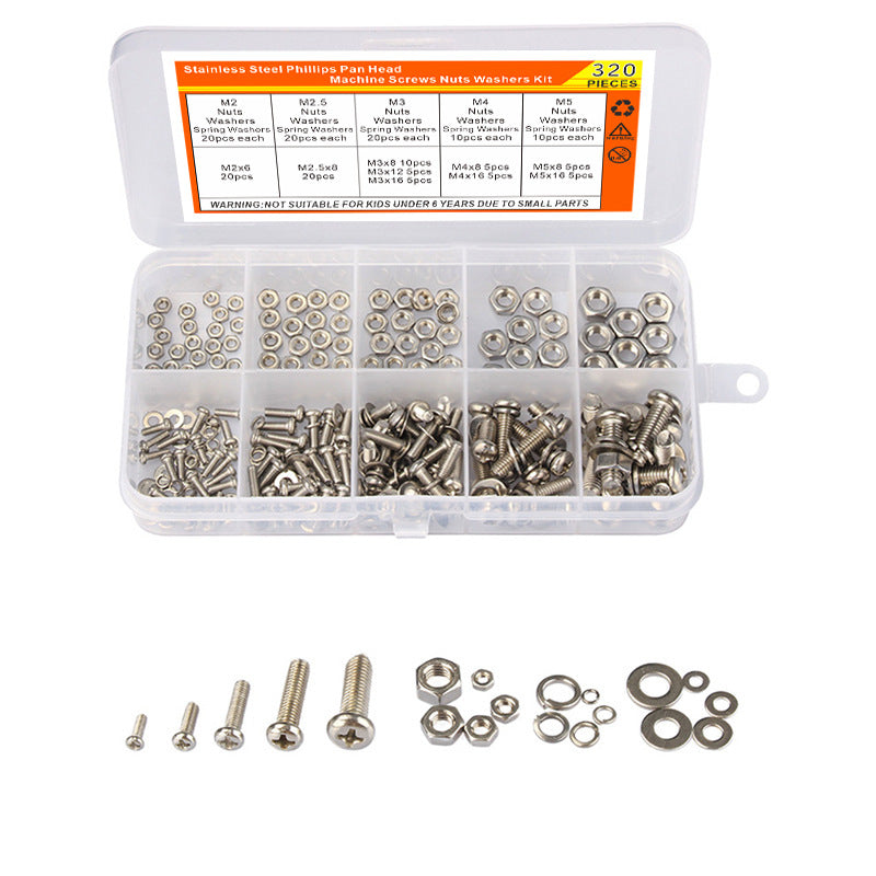 Cargue la imagen en el visor de la galería, [320 Pieces] Stainless Steel M2 M2.5 M3 M4 M5 Hex Socket Screws, Bolts, Nuts Washers &amp; Lock Washers Set with Storage Box
