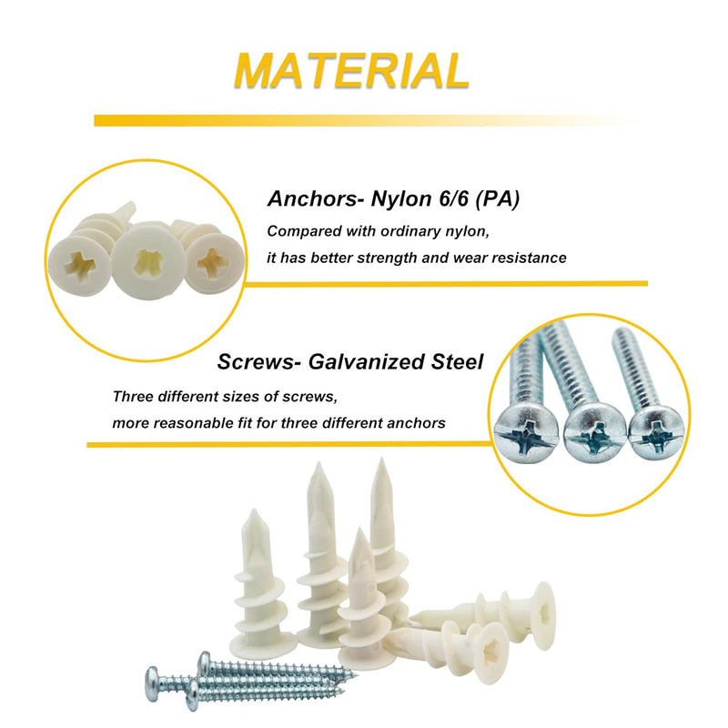 Cargue la imagen en el visor de la galería, [310 Pieces Kit] Drywall Anchors Self Drilling Nylon Plastic Hollow Wall Anchors with Screws Kit Assortments
