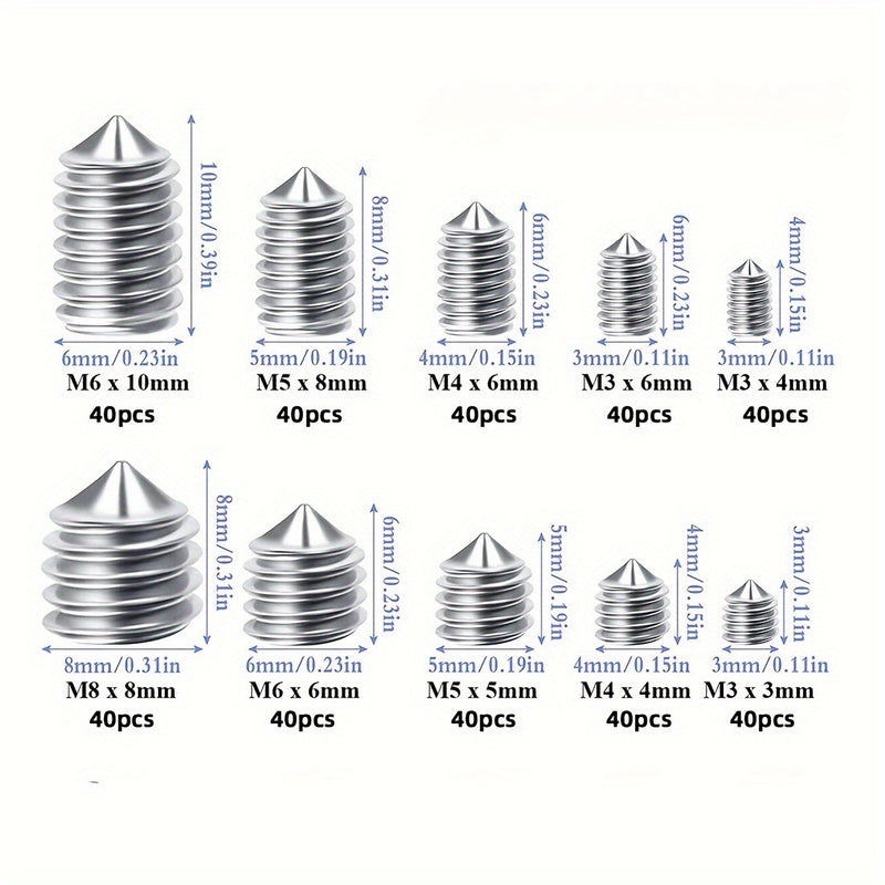 Cargue la imagen en el visor de la galería, [400 Pieces] Hex Socket Grub Screw Cone Point (M3. M4, M5, M6, M8)
