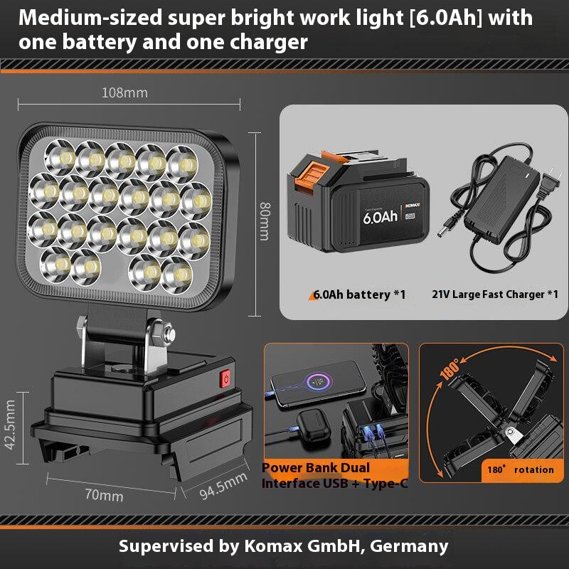 Load image into Gallery viewer, [Battery &amp; Charger Bundle Kit] Komax Portable Foldable 21V Battery Powered LED Light With USB &amp; Type-C Ports - Polar Tech Australia
