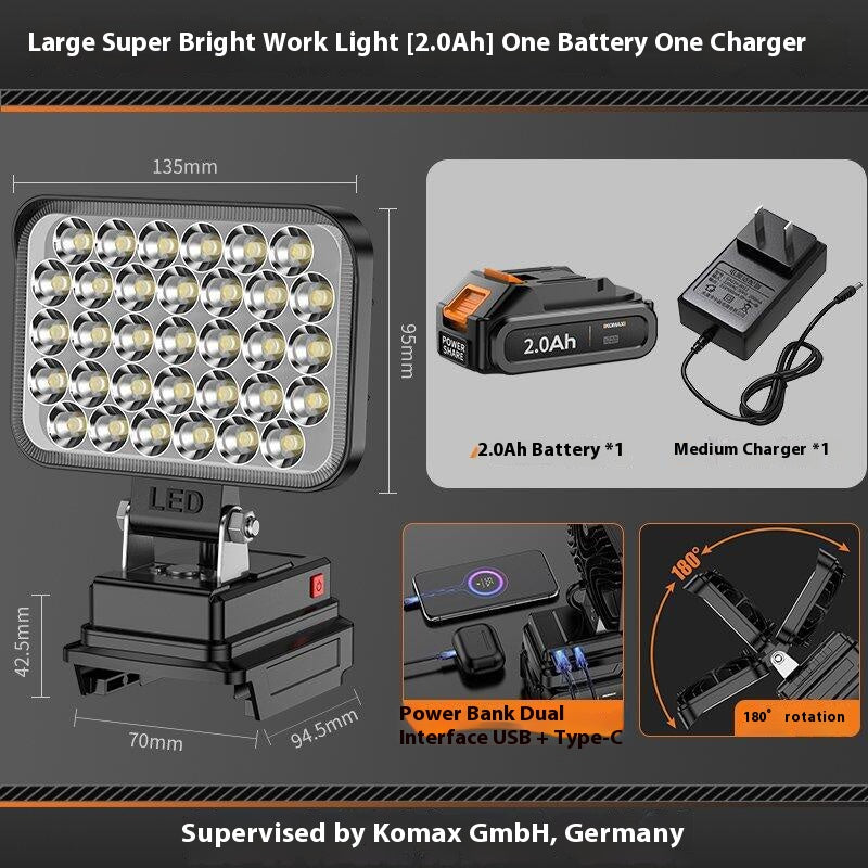 Load image into Gallery viewer, [Battery &amp; Charger Bundle Kit] Komax Portable Foldable 21V Battery Powered LED Light With USB &amp; Type-C Ports - Polar Tech Australia
