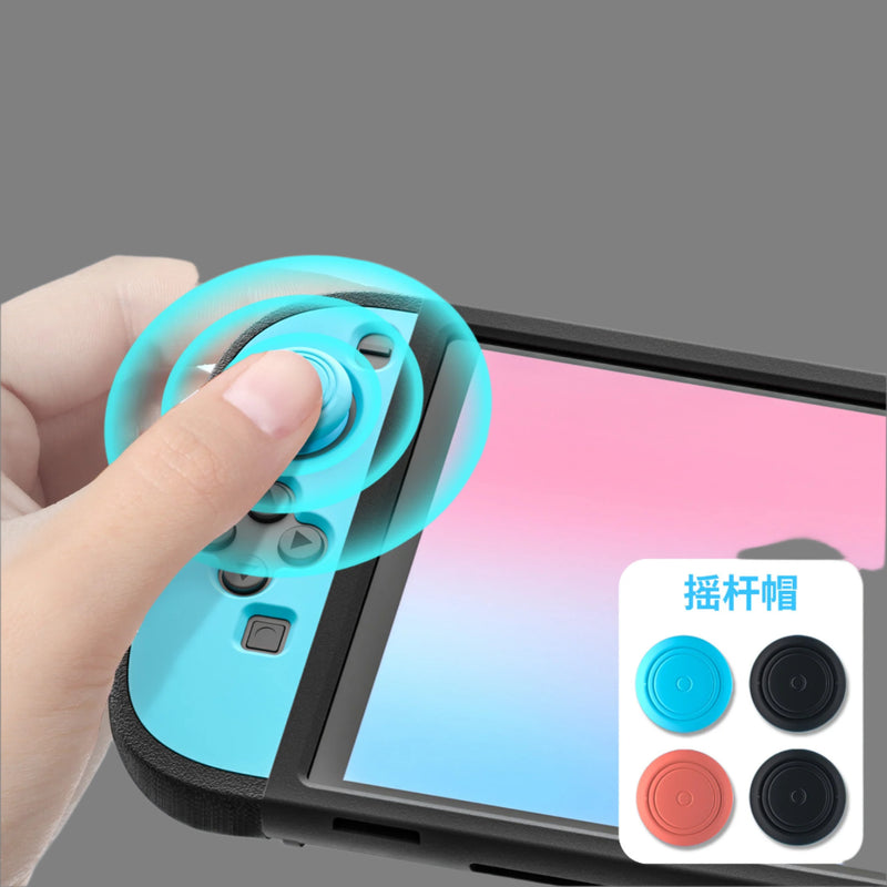 Load image into Gallery viewer, Hand holding a blue joystick cap over a smartphone with additional joystick caps displayed.
