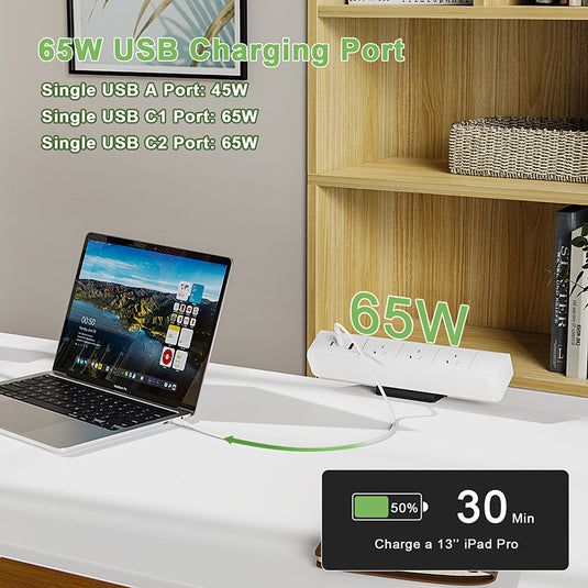 3 Outlets & 3 USB Ports 65W PD Fast Charging All in one Desktop Mounted Power Strip for Home, Office, Workspace (White) - Polar Tech Australia