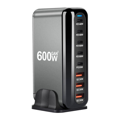 [600W GaN][SAA Approved] Universal Phone Tablet Laptop MacBook (6*PD+2*QC) 8 Ports USB Type-C Wall Charger Desktop Home Office Charging Station Power Adapter (AU Plug) - Polar Tech Australia
