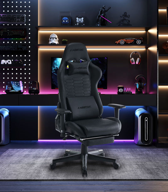 Luxury Vintage Leather Ergonomic Designed Gaming Chair 360° Rotation and Adjustable Armrests (Grey)