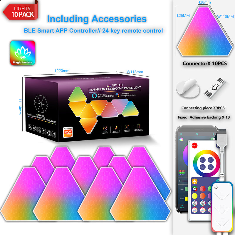 Cargue la imagen en el visor de la galería, Triangle LED Lights for Gaming Setup, RGBIC Triangle Wall Lights for Bedroom, Smart Home Light Panels Works with Alexa Google Assistant, APP/Voice Controlled, Music Sync Gaming Room 10 Pack
