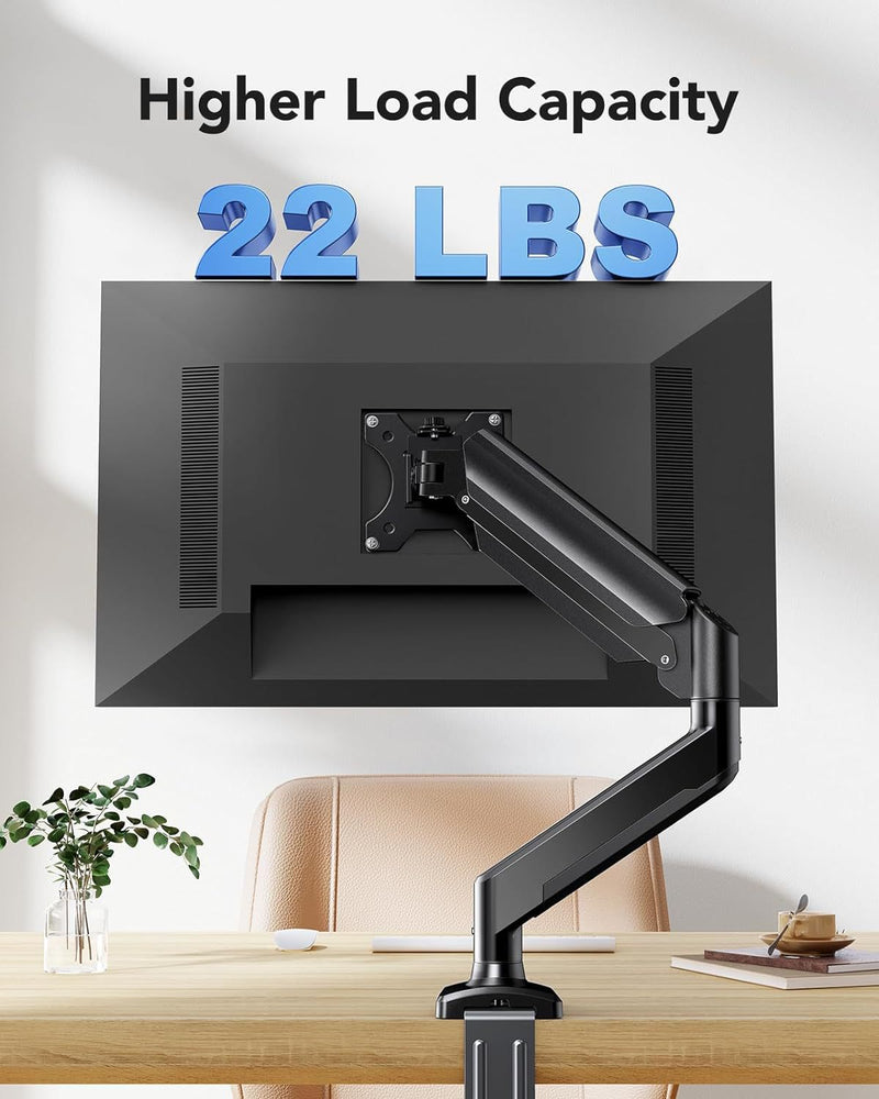 Cargue la imagen en el visor de la galería, Single Monitor Desk Mount, Adjustable Gas Spring Monitor Arm Support Max 32 Inch, Max Load 22 Ibs Screen, Computer Monitor Stand Holder with Clamp/Grommet Mounting Base
