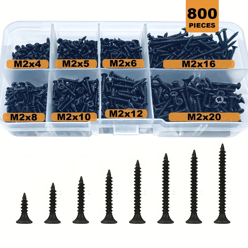Cargue la imagen en el visor de la galería, [800 Pieces] Black Alloy Steel M2 Self Tapping Screws PC Computer Laptop Mobile Phone Printer Electronics Screw Set
